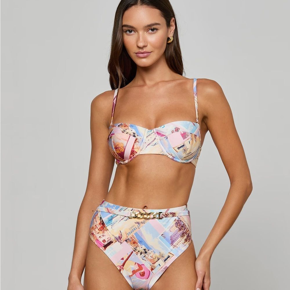 L'AGENCE Alexandria Bikini Top and Vanessa Bottom in Postcart Print Size Small